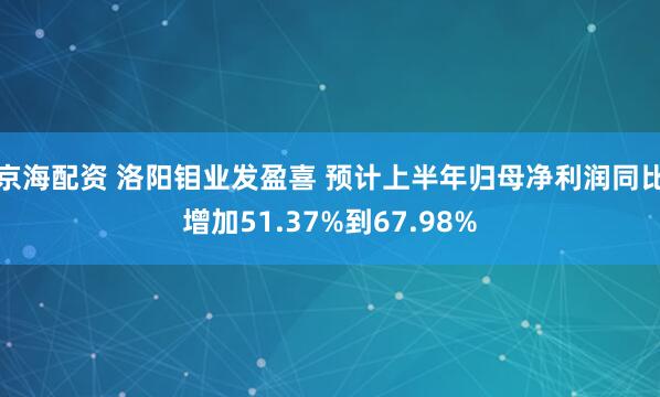 京海配资 洛阳钼业发盈喜 预计上半年归母净利润同比增加51.37%到67.98%